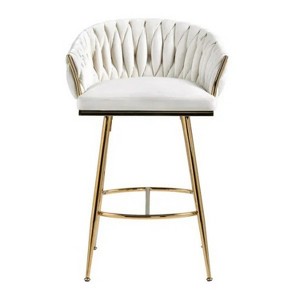 26'' Counter height bar stools velvet kitchen island counter bar stool with hand- wave back,golden chromed base and footrest (BEIGE) - 1 of 4