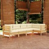 vidaXL Solid Pinewood 5-Piece Patio Lounge Set with Cream Cushions - Outdoor Garden Sofa Set for Deck, Patio or Lawn - 2 of 4