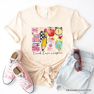 Teach Love Inspire T-Shirt, Retro Brushstroke White, Natural, and Navy Tee for Passionate Teachers| OrnamentallyYou - 1 of 4