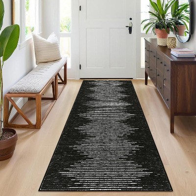 Living Room Rug Washable Bedroom Rugs Neutral Area Rug for Nursery Geometric Striped Carpet Non Slip Stain Resistant Farmhouse Floor Cover White Rug