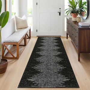 Living Room Rug Washable Bedroom Rugs Neutral Area Rug for Nursery Geometric Striped Carpet Non Slip Stain Resistant Farmhouse Floor Cover White Rug - 1 of 4