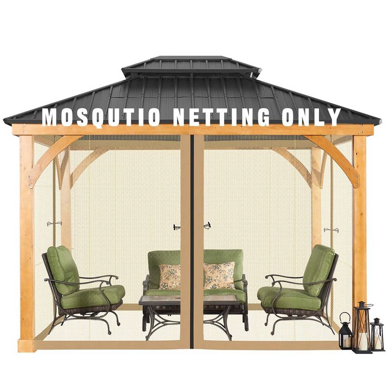 Aoodor Gazebo Netting Black 12' x 10' Polyester Screen Replacement 4 Panel Sidewalls for Patio (Only Netting), 1 of 9