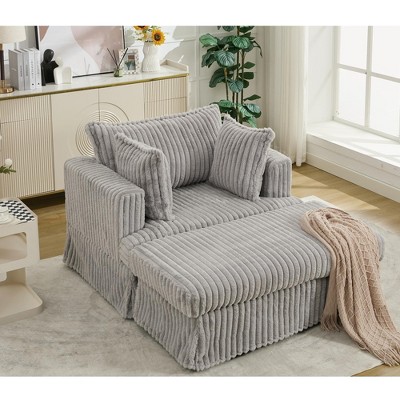 LOVSON 47.7'' Oversized Corduroy Recliner with Ottoman, Comfortable Padded Upholstered Chair with Footstool, Oversized, Removable Ottoman, Light Gray