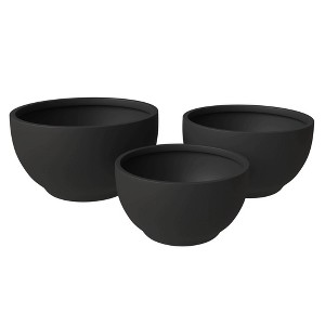 LeisureMod Grove 3-Piece Fiberstone and Clay Planter Set Round Plant Pot with Drainage Holes for Indoor and Outdoor Home - 1 of 4