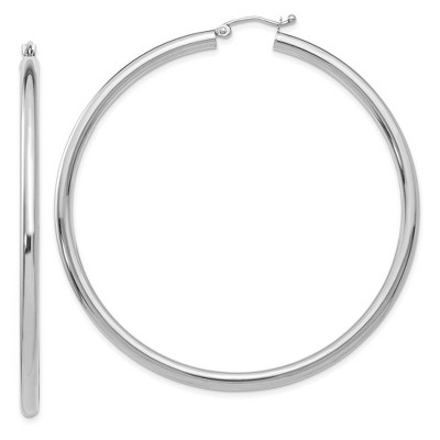 Black Bow Jewelry 3mm x 60mm 14k White Gold Classic Round Hoop Earrings
