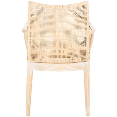 Coastal Chic Natural Whitewash Rattan Armchair with White Cushion