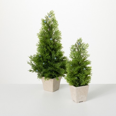 Nearly Natural Mini Cedar Pine Tree, Size: 13W x 11D x 24H, Green