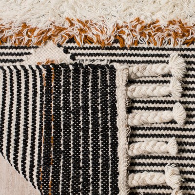 Kenya Hand-Knotted Black and Ivory Wool Runner Rug
