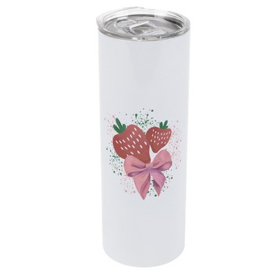 Elanze Designs 20 Ounce Stainless Steel On the Go Travel Tumbler With Push Top Lid, Strawberry