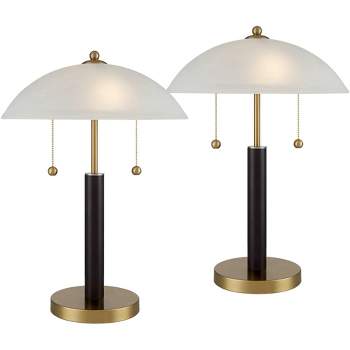 360 Lighting Orbital 19 1/2" High Small Mid Century Modern Accent Table Lamps Set of 2 Gold Wood Glass Metal White Dome Shade Living Room Bedroom