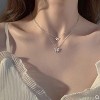 Sterling Silver Butterfly Necklace, Vintage Layered Crystal Necklace for Women & Teen Girls, 925 Silver Choker with Double Butterfly Pendant - 2 of 4