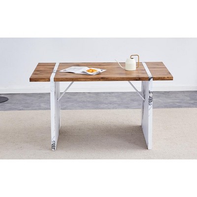 Vynxaria Modern Square Dining Table ¨C 55-Inch MDF Top with Marble-Style Legs