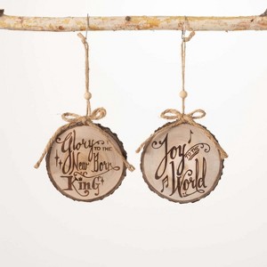 Tree Cookie Text Ornament Natural 4"H Wood Set of 2 - 1 of 2