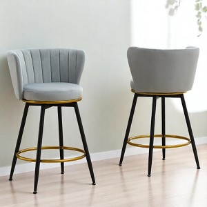 Counter Height Bar Stools Set of 2, 360° Swivel Velvet Barstools with Backrest and Metal Legs, 26" Seat Height for Kitchen or Dining Room - 1 of 4
