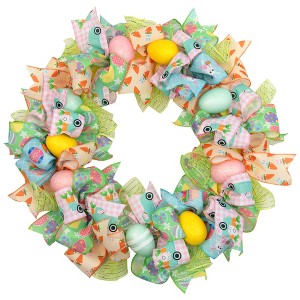 Northlight Pastel Easter Egg and Ribbons Wreath - 22" - 1 of 4