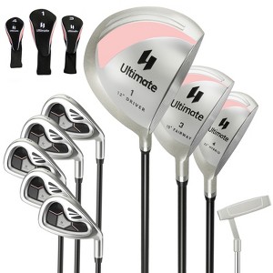 Costway 9 PCS Women's Complete Golf Club Set Right Handed with 460cc Alloy Driver Irons Pink/Red - 1 of 4