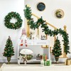 HOMCOM Prelit Holiday Christmas 4-Piece Set, Garland Wreath and Set of 2 Entrance Trees with Warm White LED Lights, Red Berries, Pine Cones, Green - 2 of 4