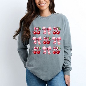 Simply Sage Market Women's Coquette Pink Cherry Chart Long Sleeve Garment Dyed Tee - 1 of 4