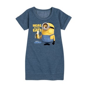 - Despicable Me Minions - Only Here For The Eats Graphic Short Sleeve Fleece Dress - 1 of 4