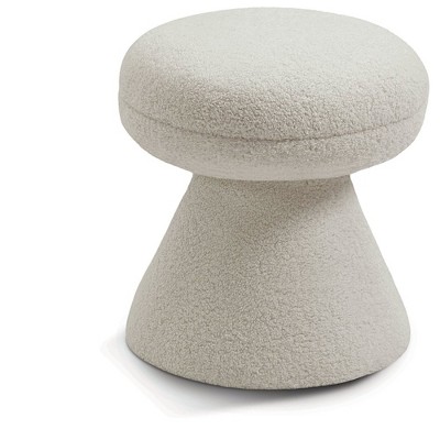 Meridian Furniture,Drum Faux Shearling Teddy Fabric Ottoman/Stool