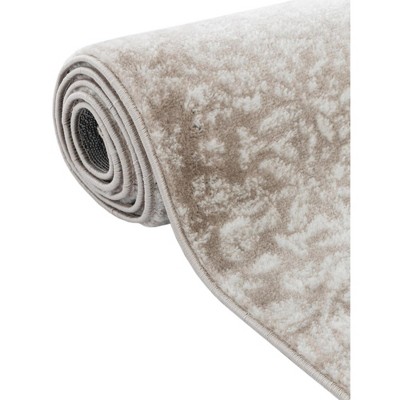 Beige and Brown Synthetic Low Pile Bohemian Area Rug