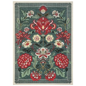 Floral Machine Washable Area Rugs for Living Room Bedroom Soft Non Slip Pastoral Rug Low Pile Botanical Floor Carpet for Kitchen Bathroom - 1 of 4
