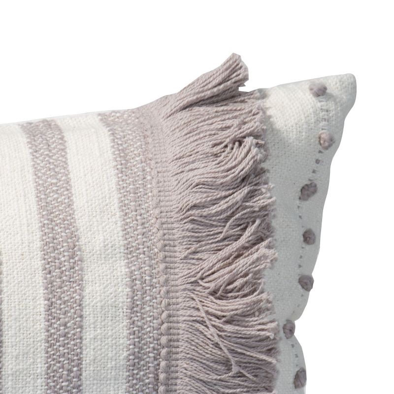 Oversized 14x36" Decorative Cotton Lumbar Throw Pillow with Knotted Accent and Hand Tied Fringe - Foreside Home & Garden, 3 of 7