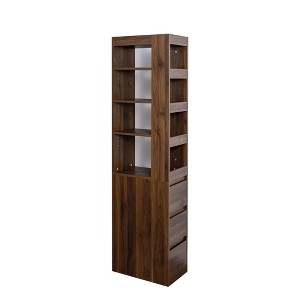 CLIHOME 70.87" H Display Storage Cabinet, 4-Tier Shelf, 3 Side Drawers & 4 Small Display Shelves, Modern Wooden Tall Bookshelf Bookcase - 1 of 4