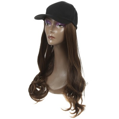 Unique Bargains Women's Halloween Baseball Cap with Hair Extensions Curly Wavy Hairstyle Adjustable Wig Hat Light Brown