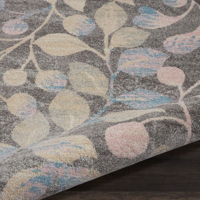 Handmade Round Grey and Beige Floral Synthetic Rug