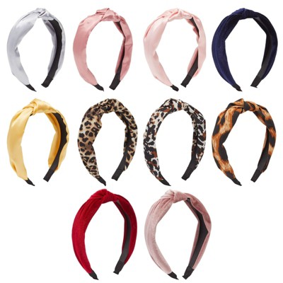 Glamlily 10 Pack Velvet and Satin Top Knot Headbands for Women, Hair Accessories