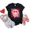 Simply Sage Market S.W.Smiley Valentine Smiley Checkered Short Sleeve Tee - XS - Black - 3 of 4