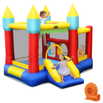 Tangkula Inflatable Bounce House Jumping Castle Kids Slide Park Ball Pit with Basketball Rim for Outdoor&Indoor