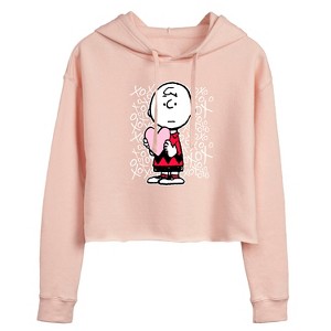 Women's - Peanuts - Charlie Brown Xoxo Cropped Graphic Hoodie - 1 of 4