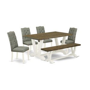 6-Piece Natural Oak Finish Solid Wood Top dining Table with 1-Bench and 4-Chairs with - 1 of 4