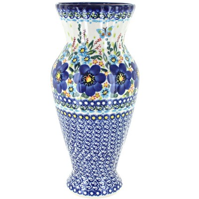 Blue Rose Polish Pottery Garden of Blue Tall Vase