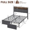 Storage Bed Frame with 2 Drawers | LED Lights & USB Charging | Linen Upholstered Headboard | No Box Spring Needed | Industrial Metal Frame - 2 of 4