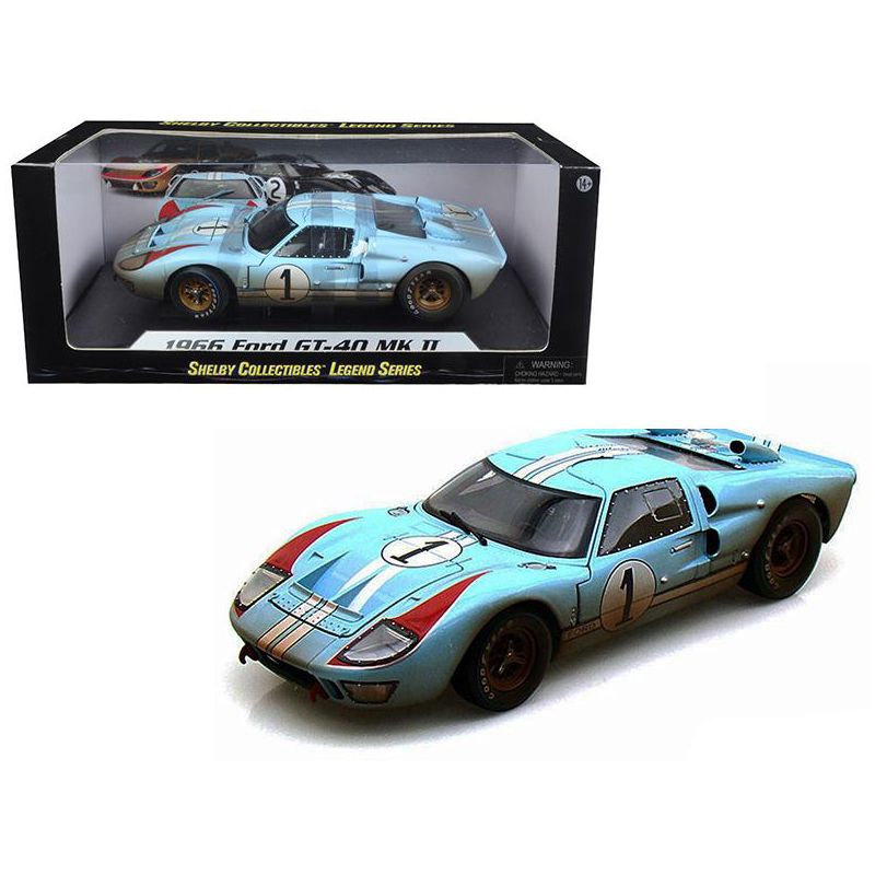 1966 Ford GT-40 MK II #1 Light Blue Miles - Hulme Le Mans (Dirty Version) 1/18 Diecast Model Car by Shelby Collectibles, 1 of 4