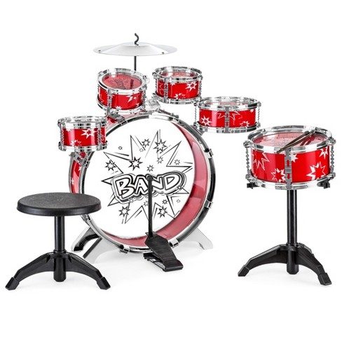 Kick Pedal BOII Jazz Drum Set for Kids Age Stool Kids Drum Set 2 Drumsticks Ideal Gift for Boys and Girls 5 Drums Cymbal Chair Stimulates Musical Imagination and Creativity 