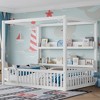 KWPZQEB Twin/Full Size Bed with Canopy, Wood Floor Bed Frame with Bookshelves & Safety Guardrail, Montessori Bed for Kids, No Spring Box Needed - 2 of 4