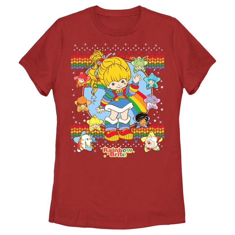 Women's Rainbow Brite Ugly Sweater Characters T-Shirt, 1 of 5