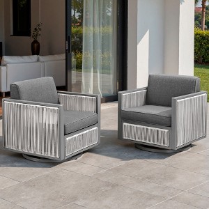 Belord Luxury Patio Swivel Glider Rocking Chairs Set of 2, All Weather Round Wicker Rattan Swivel Chair for Porch - 1 of 4
