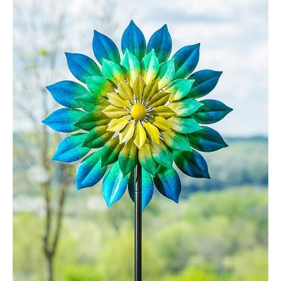 Plow & Hearth Multicolor Floral Triple Blade Wind Spinner