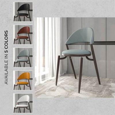 Venice Light Grey Leather Upholstered Side Chair with Metal Legs