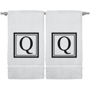 BC BARE COTTON Monogrammed Hand Towel, 100% Turkish Cotton - Set of 2 - White - Black Square - 1 of 4