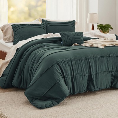 Bedsure | 3/4 Pcs Pinch Pleat Bed Solid Comforter &  Pillowcases Bedding Set