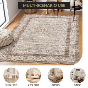 Modern Geometric Bordered Area Rug Non Slip Non Shedding Rug Soft Low Pile Floor Carpet Washable Thin Rug, Contemporary Distressed Rug - 1 of 4