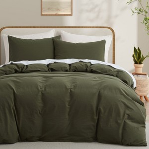 Angel Sar 100% Washed Cotton Duvet Cover Set, Twin Size Fade-Resistant Bedding with Pillow Sham, Natural - 1 of 4
