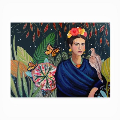 Frida Kahlo Portrait with Bird on Shoulder Canvas Art