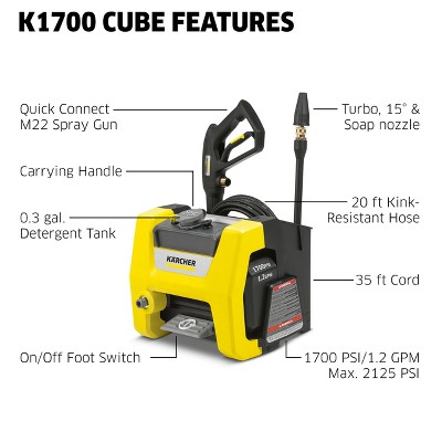 Karcher Compact Yellow and Black Electric Pressure Washer with PVC Hose